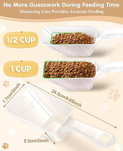 2-Pack Dog Food Scoop 1 Cup, Plastic Pet Food Measuring Scoop With Measuring Lines (1/2 & 1 Cup Markings) for Dogs, Cats, Fish, Bird（Transparent in Saudi Arabia