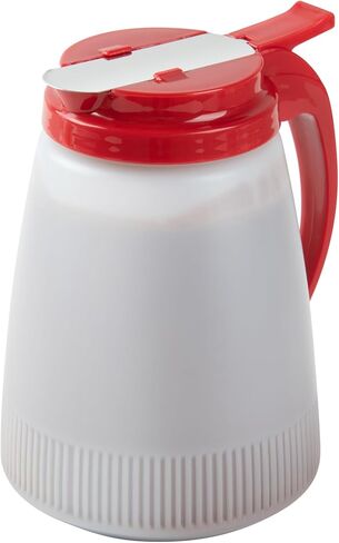 Restaurantware-Chef 101 32 Ounce All Purpose Syrup Dispenser, 1 Honey Dispenser - Beige Top, Stainless Steel Slide Cover, Plastic Pancake Syrup Bottle, Perfect For Diners, Restaurants, Home in Saudi Arabia