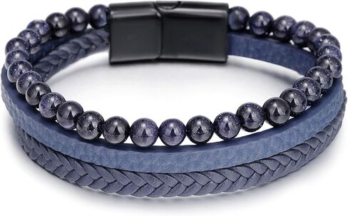 Long tiantian Mens Bracelet Bracelet Leather Cuff Bracelet Black Leather Wrap Bracelet Studded Boho Cuff Bracelets Handmade Splicing Bangle Bracelet Double Strand Leather Bracelet for Men in Kuwait