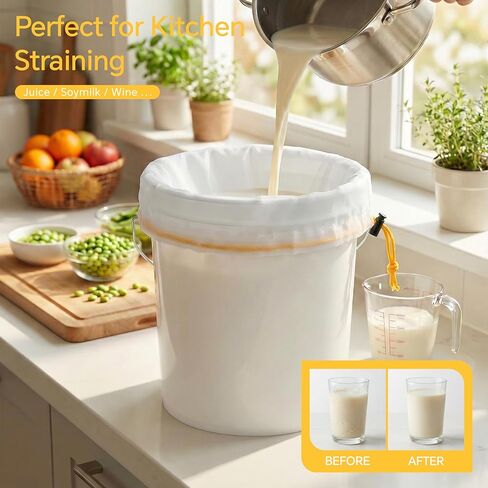 جميع أكياس الترشيح الشبكية بسعة 5 جالون و8 عبوات، أكياس مصفاة من النايلون بدرجة الطعام 25-220 ميكرومتر مع شاشة ضغط وحقيبة تخزين، قابلة لإعادة الاستخدام مقاومة للماء لتخمير الزراعة المائية والقهوة والعسل والبستنة in Kuwait