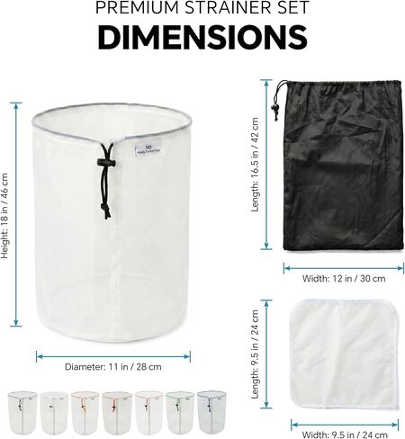 جميع أكياس الترشيح الشبكية بسعة 5 جالون و8 عبوات، أكياس مصفاة من النايلون بدرجة الطعام 25-220 ميكرومتر مع شاشة ضغط وحقيبة تخزين، قابلة لإعادة الاستخدام مقاومة للماء لتخمير الزراعة المائية والقهوة والعسل والبستنة in Kuwait