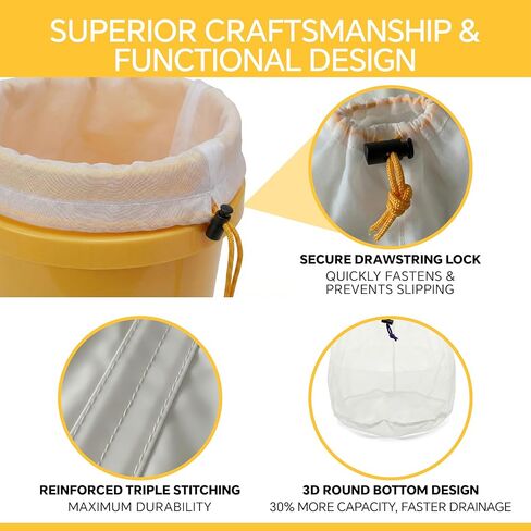 جميع أكياس الترشيح الشبكية بسعة 5 جالون و8 عبوات، أكياس مصفاة من النايلون بدرجة الطعام 25-220 ميكرومتر مع شاشة ضغط وحقيبة تخزين، قابلة لإعادة الاستخدام مقاومة للماء لتخمير الزراعة المائية والقهوة والعسل والبستنة in Kuwait