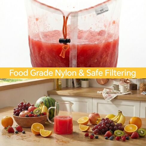 جميع أكياس الترشيح الشبكية بسعة 5 جالون و8 عبوات، أكياس مصفاة من النايلون بدرجة الطعام 25-220 ميكرومتر مع شاشة ضغط وحقيبة تخزين، قابلة لإعادة الاستخدام مقاومة للماء لتخمير الزراعة المائية والقهوة والعسل والبستنة in Kuwait