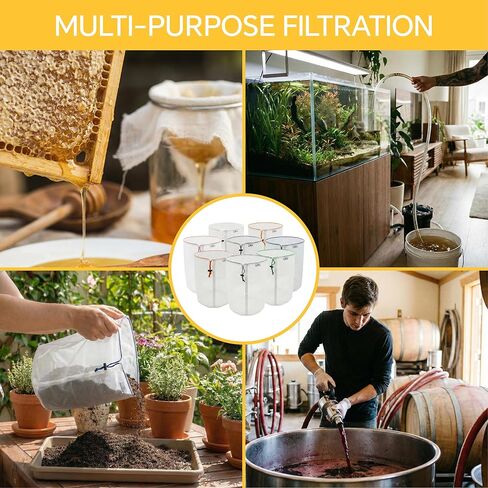 جميع أكياس الترشيح الشبكية بسعة 5 جالون و8 عبوات، أكياس مصفاة من النايلون بدرجة الطعام 25-220 ميكرومتر مع شاشة ضغط وحقيبة تخزين، قابلة لإعادة الاستخدام مقاومة للماء لتخمير الزراعة المائية والقهوة والعسل والبستنة in Kuwait