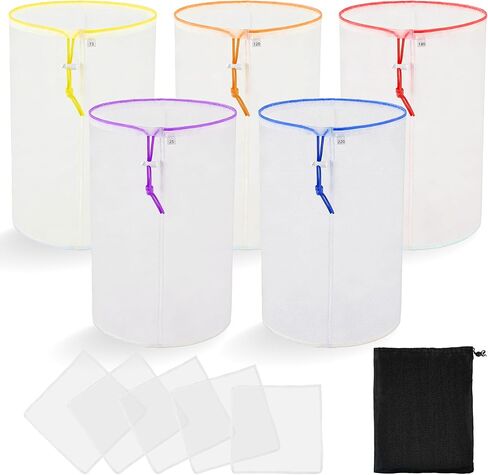 5 Gallon Set All-Mesh Filter Bags with 5 Color Fine Nylon Strainer Bags(25 to 220 Micron), 5 Filter Screen and 1 Storage Pouch, for Hydroponics Gardening, Herbal Tea and Industrial Applications in Saudi Arabia