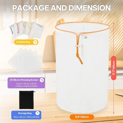 5 Gallon Set All-Mesh Filter Bags with 5 Color Fine Nylon Strainer Bags(25 to 220 Micron), 5 Filter Screen and 1 Storage Pouch, for Hydroponics Gardening, Herbal Tea and Industrial Applications in Saudi Arabia