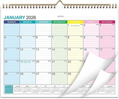 Wall Calendar 2025-2026, 18 Months Academic Calendar, Jul. 2025 - Dec. 2026, 14.76" × 11.75", Monthly Wall Hanging Calendar with Thick Paper for Office Home in Kuwait