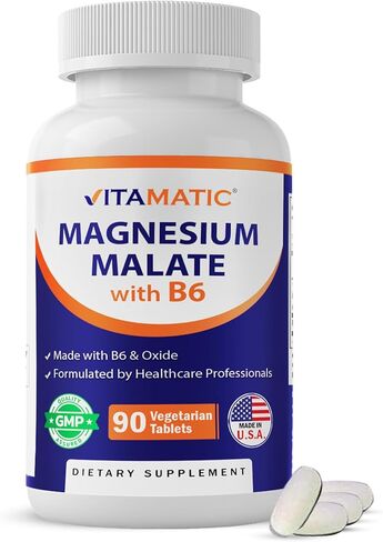 Vitamatic Magnesium Malate 2000mg per Serving - 90 Vegetarian Tablets - Added B6 for Maximum Absorption - Supports Muscle, Joint, and Heart Health* in Saudi Arabia
