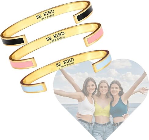 Be Kind Of A Badass Bracelet For Women, Inspirational Engraved Bangle Hidden Message Bracelets To My Badass Squad Best Friends Sorority Sisters Friendship Jewelry Gift in Kuwait