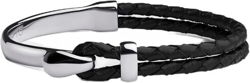 إليجاتو سوار ذهبي مميز للرجال | جلد أسود مضفر محبب بالكامل مع خطاف إغلاق من الفولاذ المقاوم للصدأ مطلي بالذهب عيار 18 قيراط | أساور مجوهرات مصممة للرجال in Kuwait