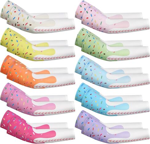Geyoga 10 Pairs Kids Arm Sleeves Ice Cream Arm Sleeves Baseball Youth UV Protection Anti-slip Silk Covers in Kuwait