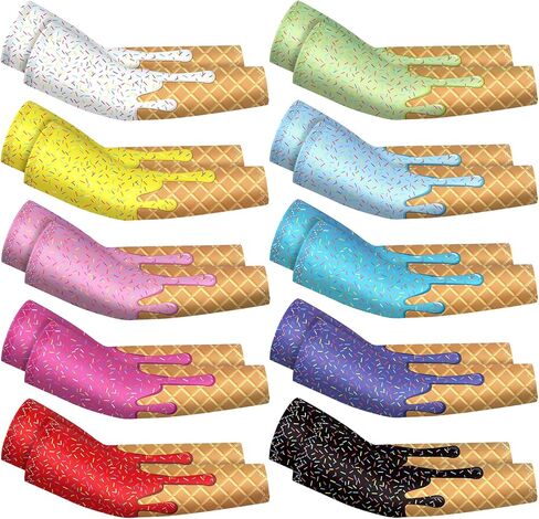 Geyoga 10 Pairs Kids Arm Sleeves Ice Cream Arm Sleeves Baseball Youth UV Protection Anti-slip Silk Covers in Kuwait