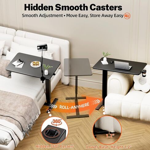 Adjustable Overbed Bedside Table with Wheels(31.2" W), Hospital Bed Table Over The Bed, Mobile Standing Desk Rolling Computer Cart, Laptop Desk with Cup Holder, Phone & Tablet Holder in Saudi Arabia