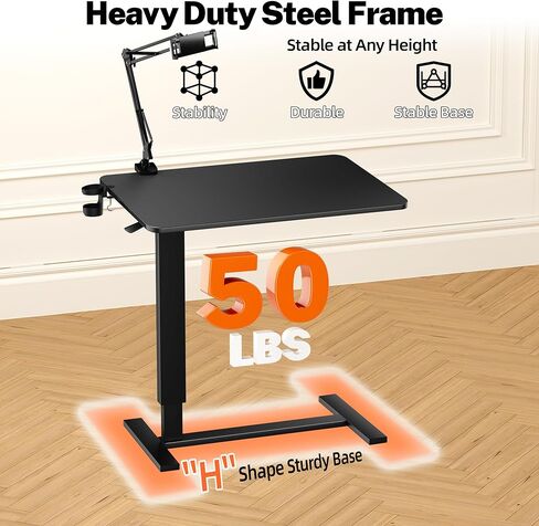Adjustable Overbed Bedside Table with Wheels(31.2" W), Hospital Bed Table Over The Bed, Mobile Standing Desk Rolling Computer Cart, Laptop Desk with Cup Holder, Phone & Tablet Holder in Saudi Arabia