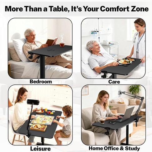 Adjustable Overbed Bedside Table with Wheels(31.2" W), Hospital Bed Table Over The Bed, Mobile Standing Desk Rolling Computer Cart, Laptop Desk with Cup Holder, Phone & Tablet Holder in Saudi Arabia