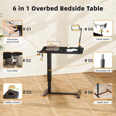 Adjustable Overbed Bedside Table with Wheels(31.2" W), Hospital Bed Table Over The Bed, Mobile Standing Desk Rolling Computer Cart, Laptop Desk with Cup Holder, Phone & Tablet Holder in Saudi Arabia