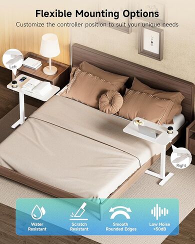 طاولة بجانب السرير قابلة للتعديل من BIZUM مع عجلات دوارة مخفية، مكتب قائم متنقل يعمل بالهواء المضغوط مع حامل أكواب لمنزل المستشفى (27.6 بوصة × 15.8 بوصة أبيض) in Kuwait