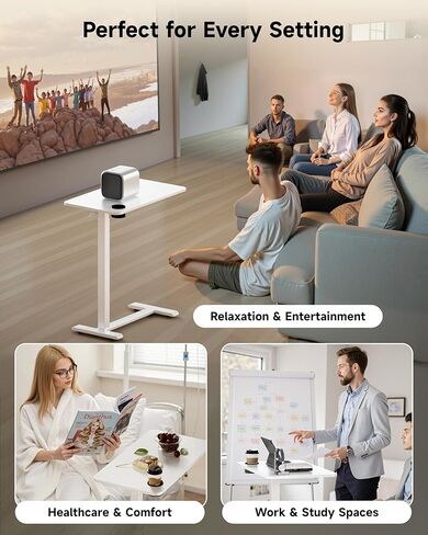 طاولة بجانب السرير قابلة للتعديل من BIZUM مع عجلات دوارة مخفية، مكتب قائم متنقل يعمل بالهواء المضغوط مع حامل أكواب لمنزل المستشفى (27.6 بوصة × 15.8 بوصة أبيض) in Kuwait