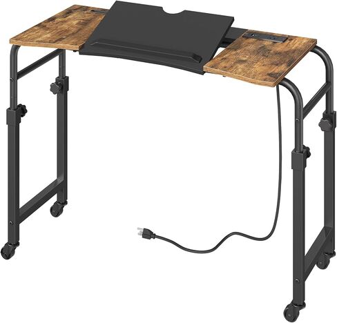 Overbed Table with Charging Station, Recliner Table with Wheels, Over the Bed Table Height Adjustable, Side Table for Bed, Sofa, Office, Rustic Brown and Black SF05UBR in Kuwait