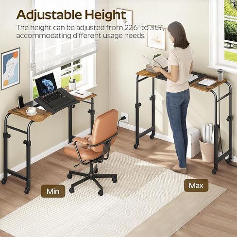 Overbed Table with Charging Station, Recliner Table with Wheels, Over the Bed Table Height Adjustable, Side Table for Bed, Sofa, Office, Rustic Brown and Black SF05UBR in Kuwait