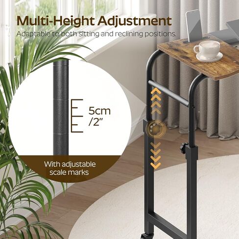 Overbed Table with Charging Station, Recliner Table with Wheels, Over the Bed Table Height Adjustable, Side Table for Bed, Sofa, Office, Rustic Brown and Black SF05UBR in Kuwait