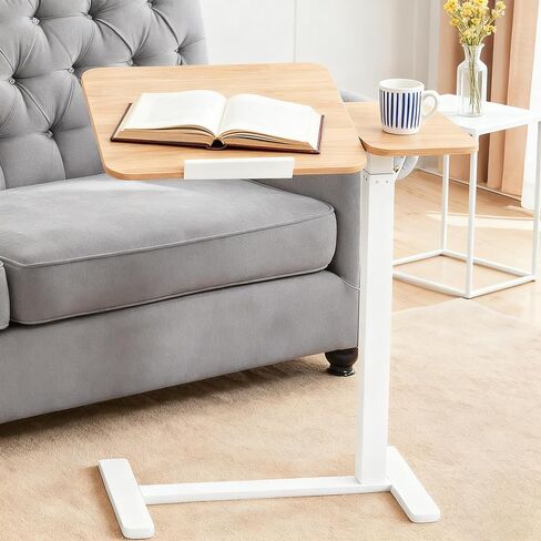Adjustable Height Standing Mobil Laptop Desk, Hospital Overbed Table Tilt with Wheels Hospital Home Office (Tilt, White Oak, 28" W x 16" D) in Saudi Arabia