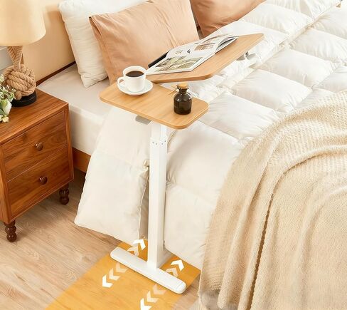Adjustable Height Standing Mobil Laptop Desk, Hospital Overbed Table Tilt with Wheels Hospital Home Office (Tilt, White Oak, 28" W x 16" D) in Saudi Arabia