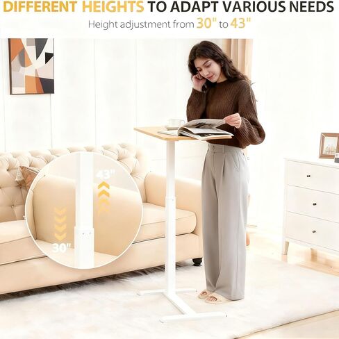 Adjustable Height Standing Mobil Laptop Desk, Hospital Overbed Table Tilt with Wheels Hospital Home Office (Tilt, White Oak, 28" W x 16" D) in Saudi Arabia