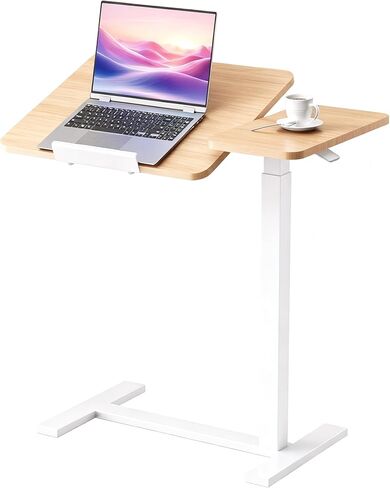 Adjustable Height Standing Mobil Laptop Desk, Hospital Overbed Table Tilt with Wheels Hospital Home Office (Tilt, White Oak, 28" W x 16" D) in Saudi Arabia