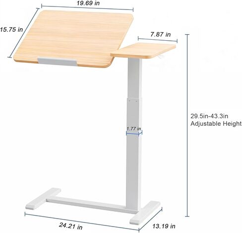 Adjustable Height Standing Mobil Laptop Desk, Hospital Overbed Table Tilt with Wheels Hospital Home Office (Tilt, White Oak, 28" W x 16" D) in Saudi Arabia