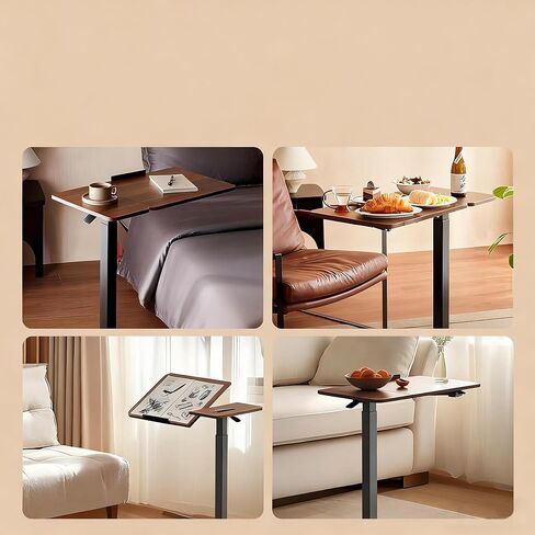 Adjustable Height Standing Mobil Laptop Desk, Hospital Overbed Table Tilt with Wheels Hospital Home Office (Tilt, White Oak, 28" W x 16" D) in Saudi Arabia