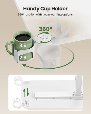 Marsail 28×16" Overbed Table with Wheels and 360° Cup Holder, Height-Adjustable Pneumatic Bedside Table, Mobile Computer Standing Desk for Home Office, White in Kuwait