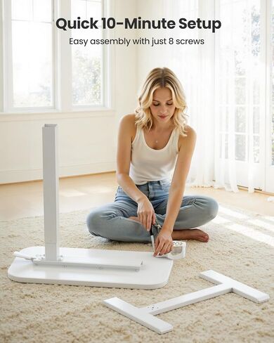 Marsail 28×16" Overbed Table with Wheels and 360° Cup Holder, Height-Adjustable Pneumatic Bedside Table, Mobile Computer Standing Desk for Home Office, White in Kuwait