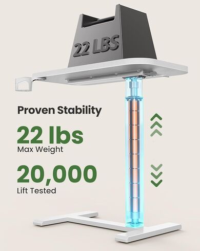 Marsail 28×16" Overbed Table with Wheels and 360° Cup Holder, Height-Adjustable Pneumatic Bedside Table, Mobile Computer Standing Desk for Home Office, White in Kuwait