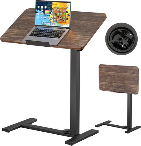 BIZUM مكتب كمبيوتر محمول قائم متنقل يعمل بالهواء المضغوط مع عجلات 180 درجة إمالة أعلى سرير المستشفى طاولة محمولة عربة دوارة قابلة للطي طاولة بجانب السرير للاستخدام في المستشفى والمنزل، خشب الجوز in Kuwait