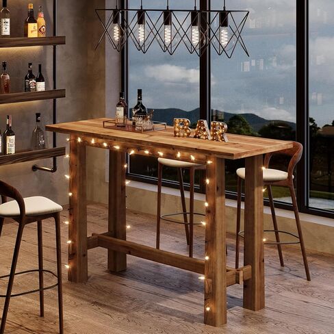Solid Wood Dining Table Set of 4, 63" Long Bar Height Commercial Pub Table with Footrest, High Top Furniture for Kitchen, Café or Restaurant, Patio, Bakery (Only Table) in Saudi Arabia