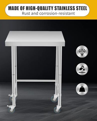 18X24x35 Inch Stainless Steel Table, NSF Heavy Duty Worktable with Open Base & Casters, Rust-Resistant Utility Prep Table for Kitchen, Restaurant, Garage, Indoor/Outdoor in Kuwait