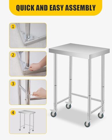 18X24x35 Inch Stainless Steel Table, NSF Heavy Duty Worktable with Open Base & Casters, Rust-Resistant Utility Prep Table for Kitchen, Restaurant, Garage, Indoor/Outdoor in Kuwait