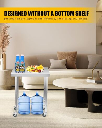 18X24x35 Inch Stainless Steel Table, NSF Heavy Duty Worktable with Open Base & Casters, Rust-Resistant Utility Prep Table for Kitchen, Restaurant, Garage, Indoor/Outdoor in Kuwait