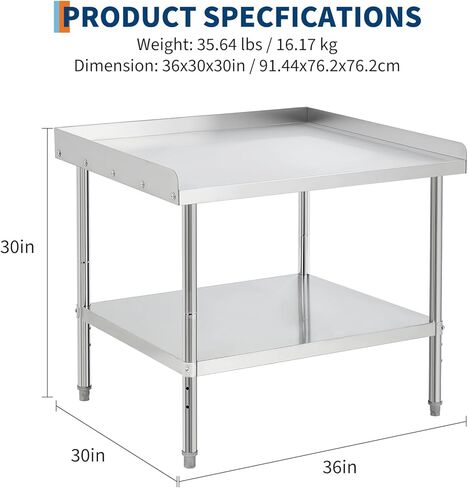 Equipment Grill Stand Table 12x24x30 Inch Stainless Steel NSF Certified 400 Lbs Capacity with Adjustable Legs, 2" Edge Baffle, for Hotel, Home, Commercial Restaurant Kitchen in Kuwait