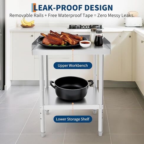 Equipment Grill Stand Table 12x24x30 Inch Stainless Steel NSF Certified 400 Lbs Capacity with Adjustable Legs, 2" Edge Baffle, for Hotel, Home, Commercial Restaurant Kitchen in Kuwait