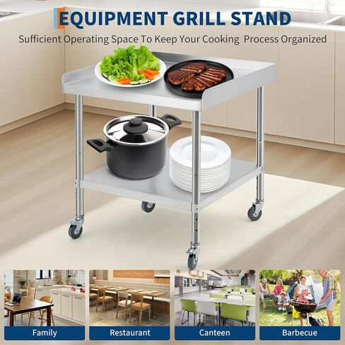 30"x30"x30" Stainless Steel Equipment Grill Stand Table with Wheels, NSF Certified, 400 lbs Capacity, Adjustable Height Legs, 2" Edge Baffle, for Restaurant, Kitchen, Hotel, Home in Saudi Arabia