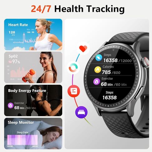 Smart Watch for Men Women, 1.46'' AMOLED Ultra-HD Screen Fitness Tracker with Heart Rate/Sleep/SpO2 Monitor, Answer/Make Call, 3ATM Waterproof Smartwatch for iPhone/Samsung/Android, 110+ Sport Modes in Saudi Arabia