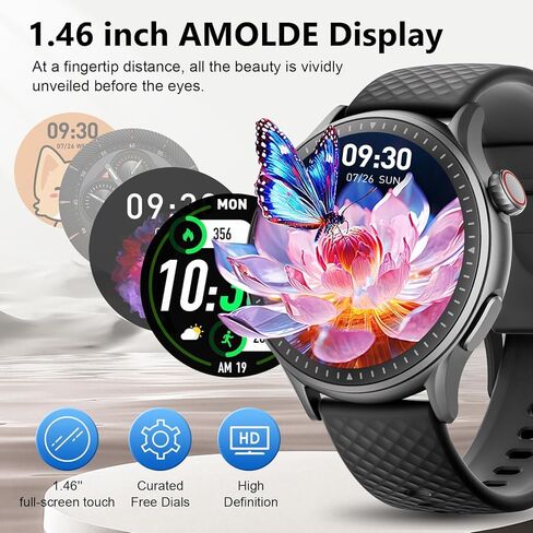 Smart Watch for Men Women, 1.46'' AMOLED Ultra-HD Screen Fitness Tracker with Heart Rate/Sleep/SpO2 Monitor, Answer/Make Call, 3ATM Waterproof Smartwatch for iPhone/Samsung/Android, 110+ Sport Modes in Saudi Arabia