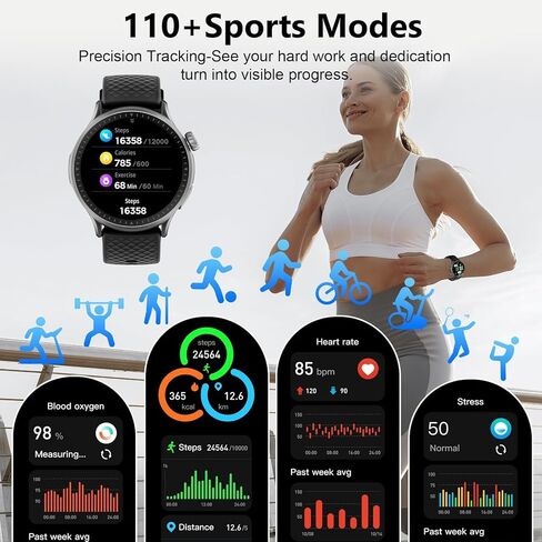 Smart Watch for Men Women, 1.46'' AMOLED Ultra-HD Screen Fitness Tracker with Heart Rate/Sleep/SpO2 Monitor, Answer/Make Call, 3ATM Waterproof Smartwatch for iPhone/Samsung/Android, 110+ Sport Modes in Saudi Arabia