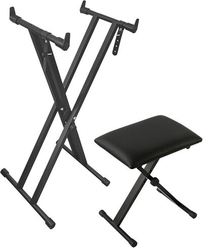 Longeye Extra Stability Piano Stand and Bench for 88-Key & 61-Key Piano Keyboard, Adjustable Piano Chair with cushion, Foldable X-Style Stand, Padded Seat, Compact, White in Kuwait