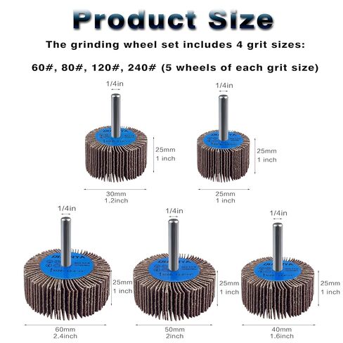 20 Pcs Flap Wheel 1/4 Shank Set, 60/80/120/240 Grit Flap Wheels for Drill & Die Grinder, Aluminum Oxide Flap Wheel Sander, Sanding Wheel for Metal Wood in Saudi Arabia