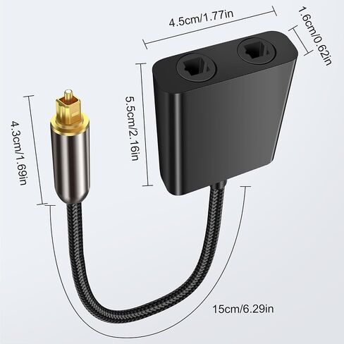 XMSJSIY Optical Cable Splitter 1 in 2 Out Toslink Digital Audio Fiber Optic Adapter Toslink 1 Male to 2 Female Dual Port Switch Selector Gold Plated Connector for TV CD DVD Amplifier Soundbar in Saudi Arabia