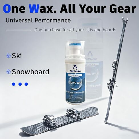 100ml Universal Liquid Ski & Snowboard Wax - All-Temperature, No-Iron Application, Includes Cork Applicator, Fluorine-Free Formula in Kuwait