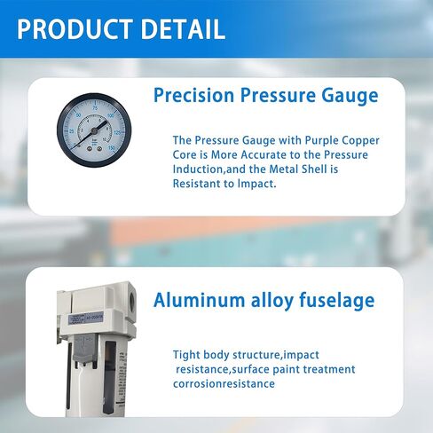 XingNEeng 1/2" NPT Air Compressor Pressure Regulator, for Compressed Air Drying System, 0-150 PSI Gauge, 5 Micron Brass Element, AR4000-04 with Thread Seal Tape in Kuwait